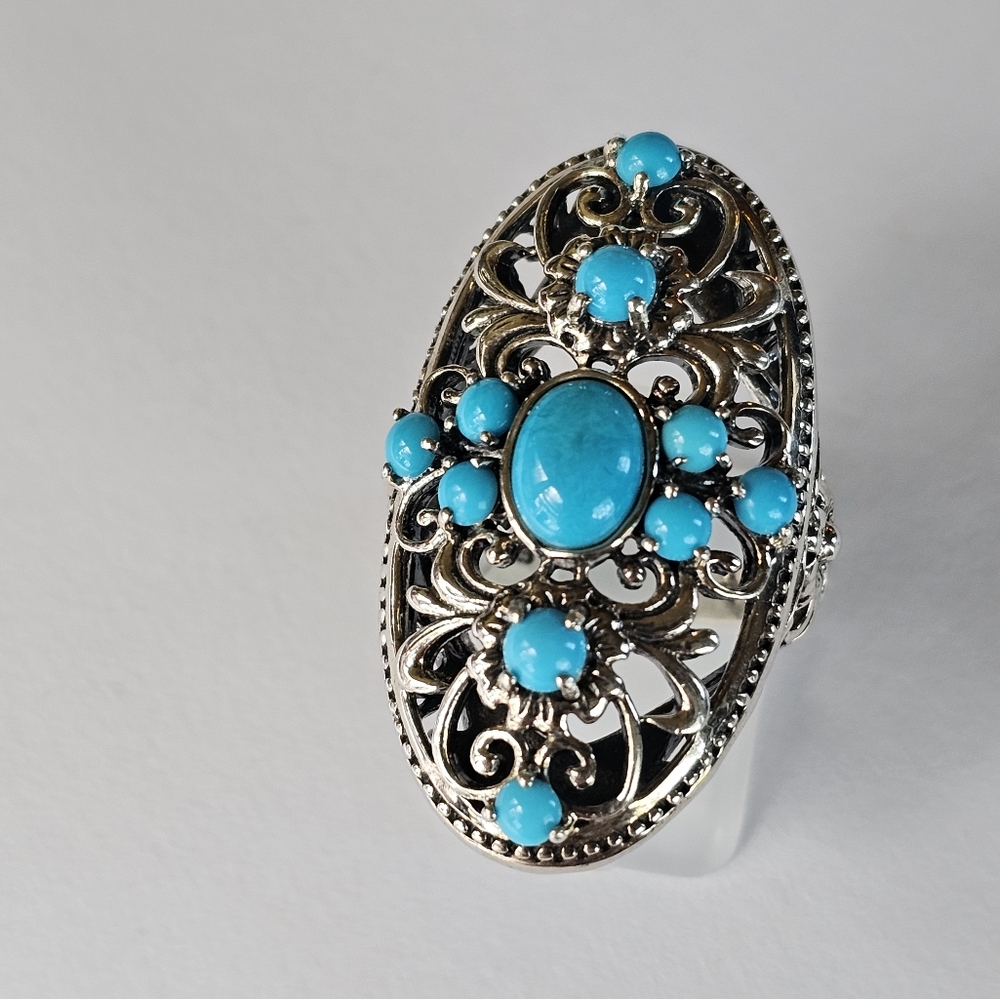 Designer Genuine Turquoise Ring Sterling Silver Sz 7! 💙 - Picture 3 of 7